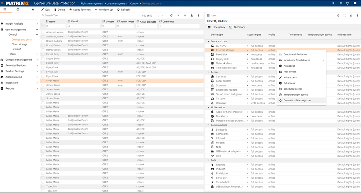 Screen shot: Device and access control