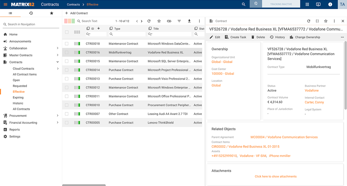 Screen shot: Contract Management
