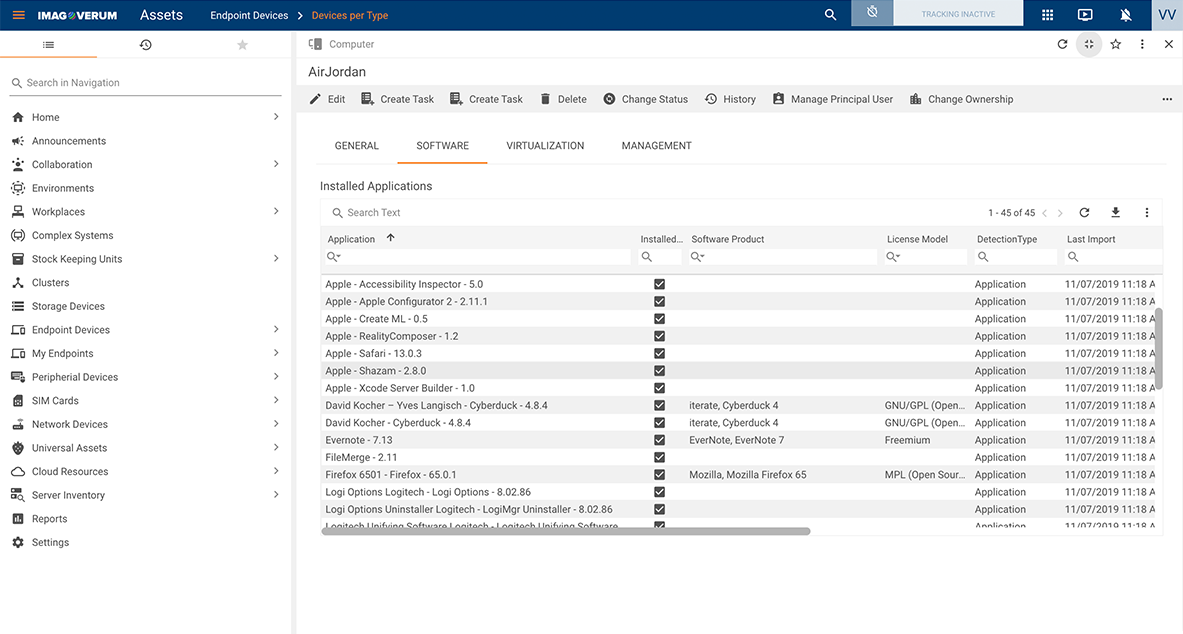 Screen shot: Inventory in IT asset management
